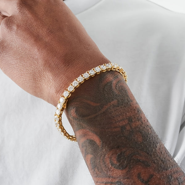 ICEDCHICS Men's 5mm Tennis Bracelet - Fashionable Copper with Synthetic Zirconia, 14K Gold Plated for Durability & Shine, ICED CHICS